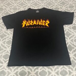 Thrasher Magazine T Shirt Black Flame Logo Skateboarding Mens Medium